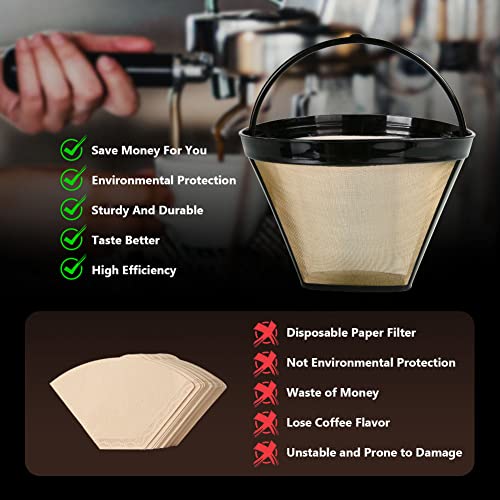 Aomig Reusable Coffee Filter With Ninja, 2Pcs Coffee Filters, Reusable # 4 Cone Coffee Maker Filters, Replacement Permanent Basket Filter For Ninja Cfp Series Coffee Machines(Gold) #TOP4