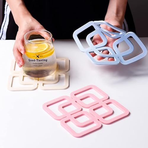 Miniatura 4 de 6 moldes de resina para posavasos de silicona, moldes de posavasos con forma de rayas cuadradas redondas para resina epoxi, moldes de silicona de