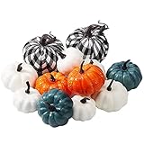 12 PCS Pumpkins Decor, Fall Decor White Blue Orange Fall Artificial Rustic Pumpkins Decor, Fall...