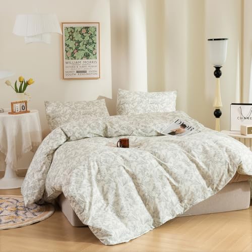 ECOCOTT Duvet Cover Queen Size Vintage Floral Pattern Duvet Cover Set, Ultra Soft & Breathable Comforter Cover with Zipper Closure 4 Ties Bedding Set