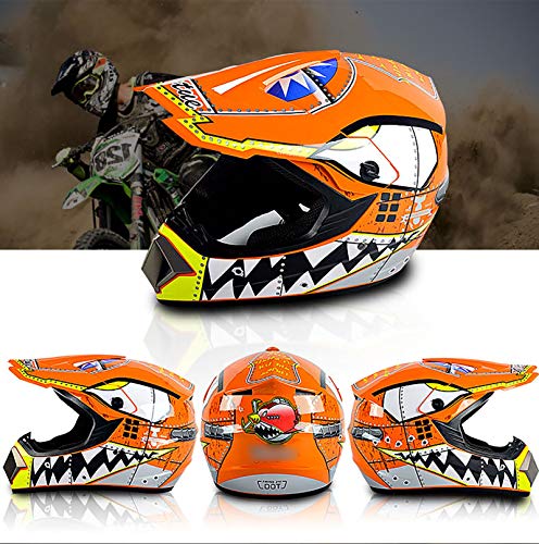 Men Women Full Face Motocross Helmet, With Goggles, Face Mask And Gloves Dot Approved Dirt Bike Off Road Motorcycle Helmet Mx Mtb Bmx Downhill Helmet,Orange Shark,Xl #TOP1