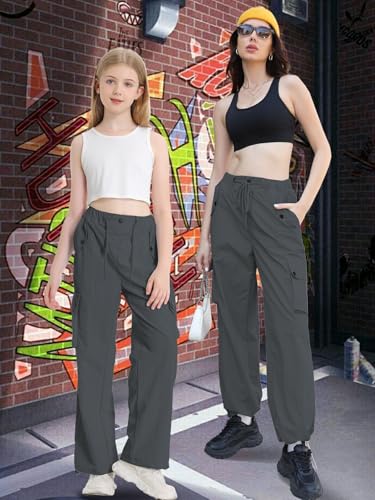 Image of Cromoncent Cargo Pants Girls & Women Parachute Pants Y2K Baggy Rave Clothes Waterproof with Pockets, 6 Years - 3XL