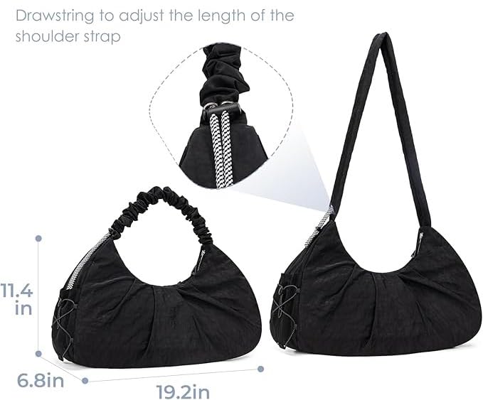 Image of Women's Large Nylon Crescent Bag with Yoga Mat Carrier Half Moon Pastel Hobo Lightweight Bag