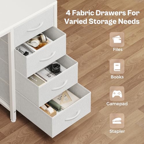 Image of Huuger 55 inch Computer Desk with 4 Drawers, Gaming Desk with LED Lights & Power Outlets, Home Office Desk with Large Storage Space for Bedroom, Work from Home, White