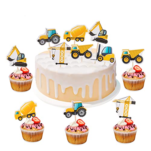 36 pezzi torta Deco cantiere torta Muffin Deco compleanno ragazzo, torta Topper camion escavatore Cupcake Topper torta Stick Cake per 1.2.3.4.5. 6. anni bambini bambino ragazzi decorazione di partito