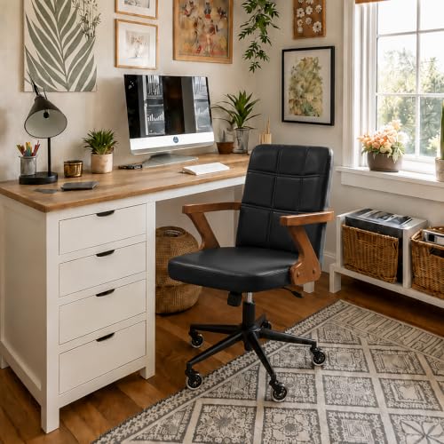 Image of Mid Century Modern Desk Chair with Walnut Finish, Ergonomic Task Chair