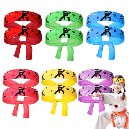 TINA.WIN Lot de 12 bandeaux ninjas pour enfants - Décoration d'anniversaire - 6 ans - Pour ninjago - Karaté