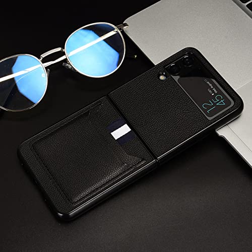 Étui en cuir antichoc avec porte-cartes pour Samsung Galaxy Z Flip 4 noir