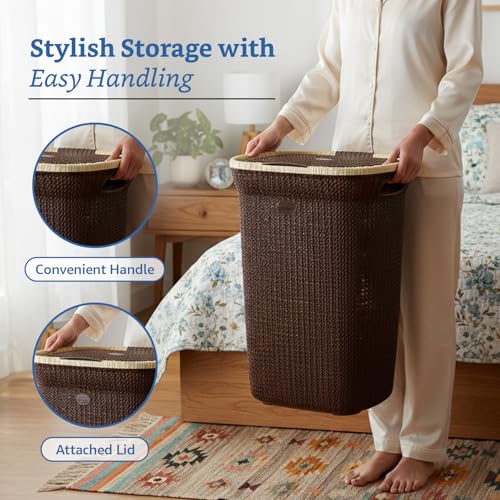 Image of Amazon Brand - Solimo Knit Laundry Basket - Big - 55 Litres - 44 Cm X 35 Cm X 61 Cm | Dark Brown - Plastic