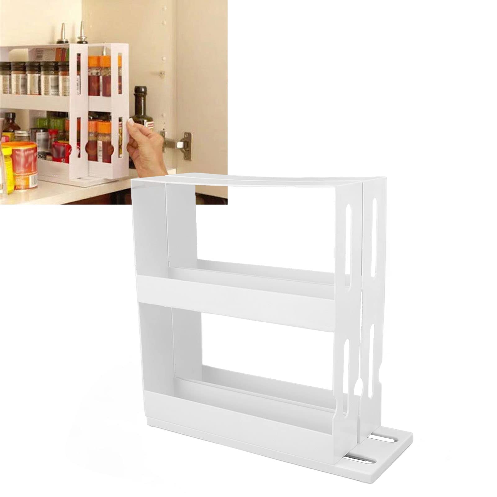Restokki Sliding Rack Slidable 2 Tier Large Capacity Rotating Rack for Kitchen Plastic