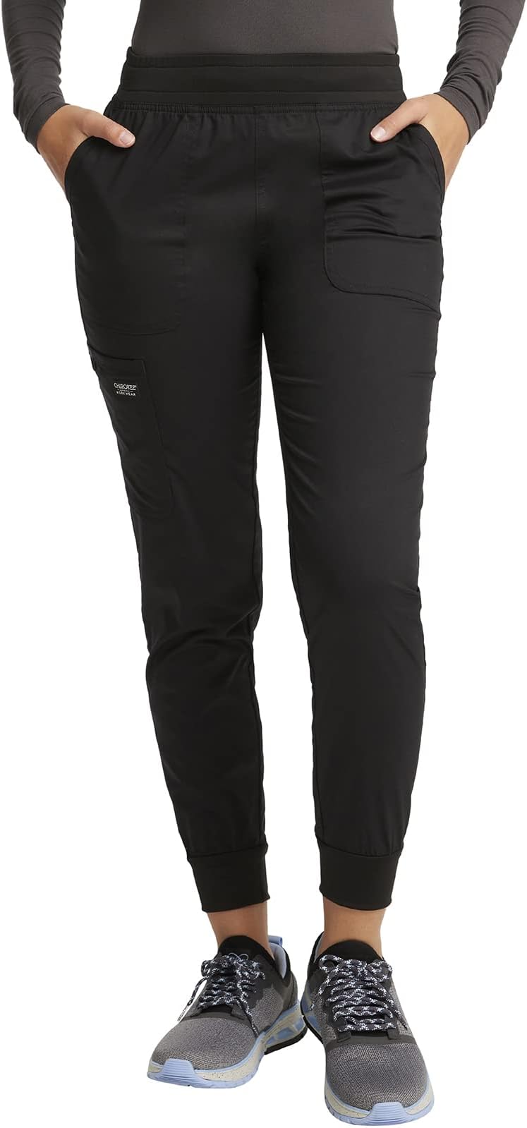 Women's Scrub Jogger Pants Modern Classic Fit Mid Rise Bottom with 5 Pockets, Elastic Knit Waistband - WW115