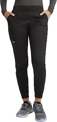 Cherokee Women's Scrub Jogger Pants Modern Classic Fit Mid Rise Bottom with 5 Pockets, Elastic Knit Waistband - WW115