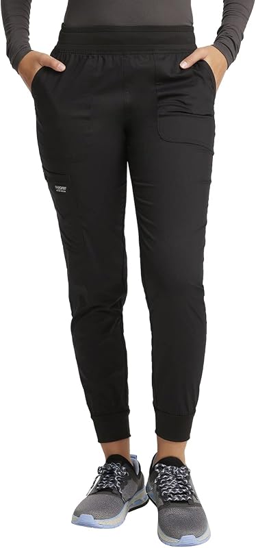 Cherokee Women's Scrub Jogger Pants Modern Classic Fit Mid Rise Bottom with 5 Pockets, Elastic Knit Waistband - WW115