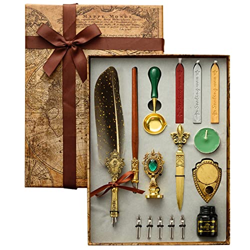 Fjäderpenna och bläckset | Vintage kalligrafi fjäderpenna för att skriva,Feather Pen bläckset innehåller fjäderpenna, bläck, ersättningsspetsar, kuvertverktyg, vintage romantisk alla hjärtans Bufu