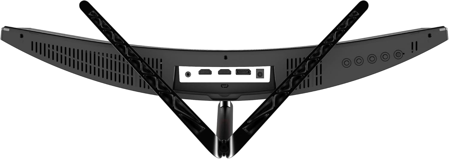 Top-down view of the Oversteel KRYPTO monitor's rear ports, including DisplayPort, HDMI, and audio out.