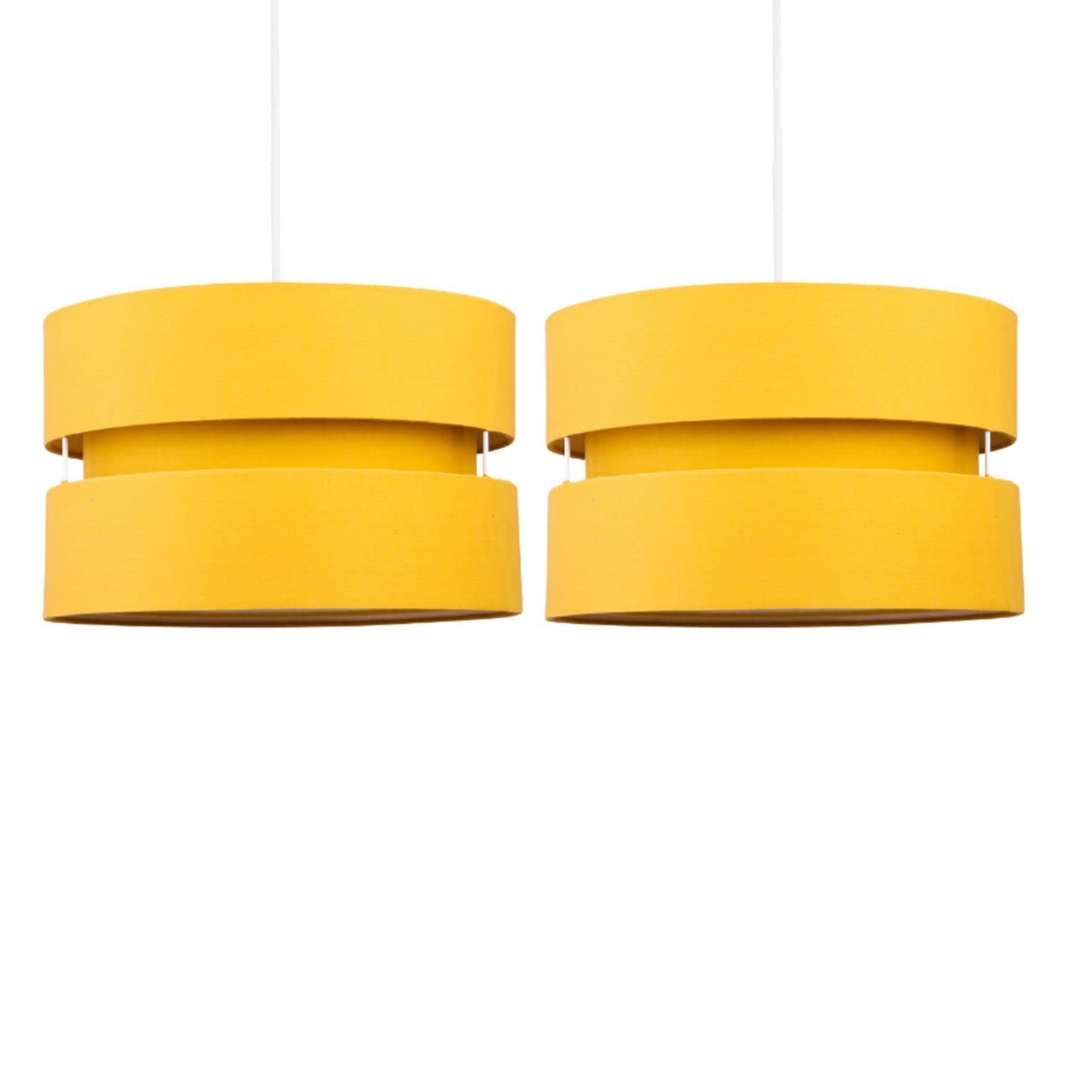 Pair of Modern Ochre Yellow Mustard Easy Fit Ceiling Light Shade Pendants
