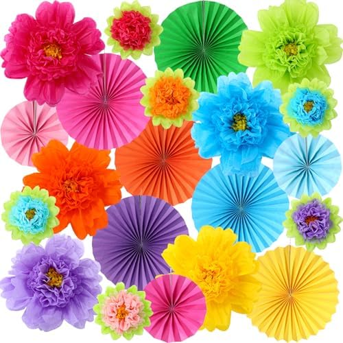 Kosiz 21 Pcs Colorful Paper Flower Decorations for Wall Paper Fan...