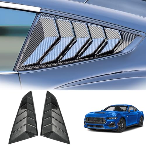Xhfarce Window Louvers Fits for Ford Mustang 2024 2025 Accessories Rear Side Window Louvers Windshield Sun Shade Cover Auto Exterior Decoration Trim Accessories(Carbon Fiber)