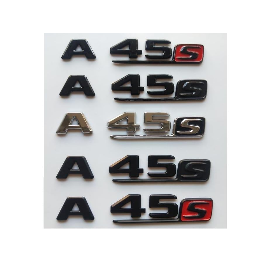 Emblema Mercedes Benz A45s AMG evita cromo viejo con letras negras mate de maletero