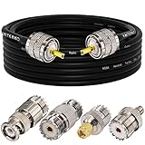 YOTENKO CB Coax Cable,RG58 Coaxial Cable 16.4Ft,UHF PL259 Male to Male Cable + UHF SO239 Female to SMA/UHF/BNC Adapter 4-Pack for CB Radio Antenna,Ham Radio,SWR Meter,HF Radio