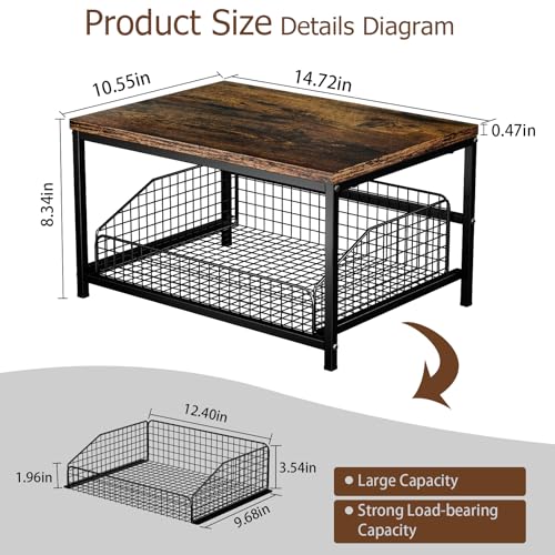 KLM Pull Out Spice Rack Organizer for Cabinet,Rustic Wood Top with Wire Basket Storage,Kitchen Countertop Organizer and Storage for Pantry, Counter top,Coffee Station Wood. (Brown) - Image 3
