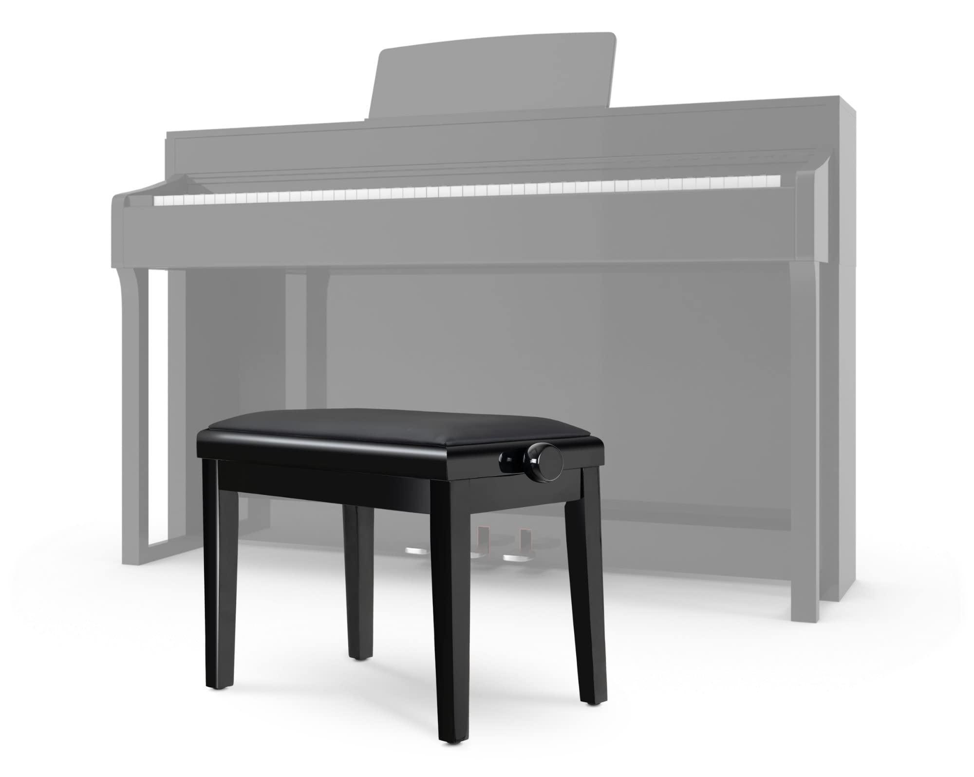 Classic Cantabile Pianobank Modell A - abnehmbare Sitzfläche - Polster aus Kunstleder - Höhenverstellbar von 48 bis 58 cm - 2-fache Kreuz-Mechanik - Massive Holzkonstruktion - Schwarz Hochglanz