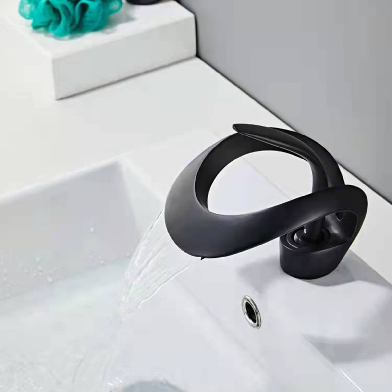 Wasserhahn Bad Schwarz, Wasserfall Waschtischarmatur Badarmaturen, Einhebel Mischbatterie Waschbeckenarmaturen,Schwarz,Normal