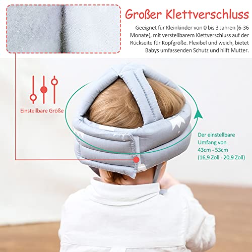 Foto von Tyuodna Baby Helm ab 6 Monate,Atmungsaktiv Baby Kopfschutz Schutzhelm,360° Anti-Kollision Baby Helmet,Verstellbarer Kopfschutzmütze,Baby Helmet für Kleinkind Lernen Laufen und Krabbeln (Grau)