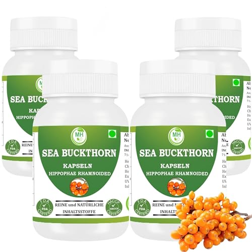 Morsan Healthcare Sanddorn (Hippophae rhamnoides) Kapseln | Packung mit 60 x 500 mg. Vegetarische Kapseln | Natürliches Nahrungsergänzungsmittel | GMP-zertifiziert | Glutenfrei (Pack Of 4)