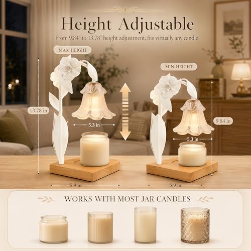 Image of Candle Warmer Lamp with Timer Dimmer, Adjustable Height Flower Candle Lamp | House Warming Gifts New Home Decor, Mothers Day Birthday Gifts for Women Mom Sister, Wax Melt Warmer for Jar Candles