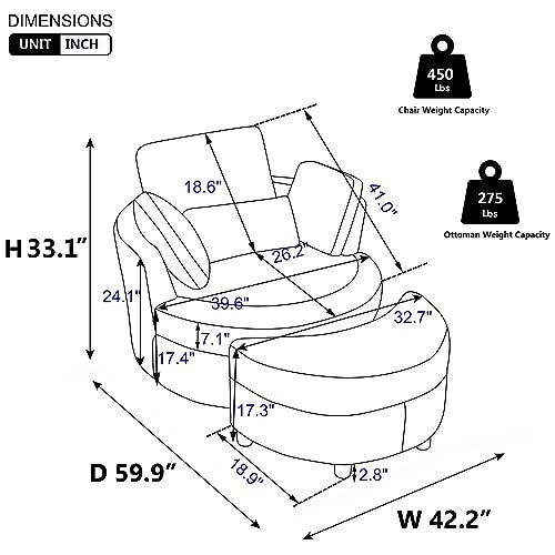 Oversized Swivel Accent Round Barrel Chair With Storage Ottoman+4Pillows, Modern Comfy Upholstered 360 Swivel Recliner Sofa Chair Chaise Leisure Lounge Chair For Living Room Bedroom (Navy Chenille) #TOP6