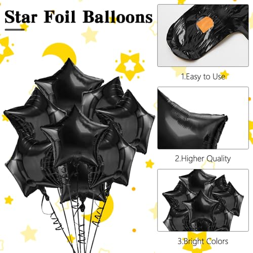 Image of Star Balloons, 18 Inch Foil, 10 PCS Black, Decorative-Balloons, General Celebration, Adult, Unisex Adult, Unisex, Star, Aluminum, 18 inches, Aluminum Foil, Sturdy, Reusable