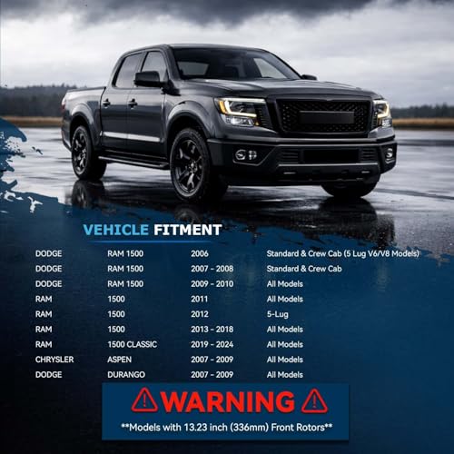 Image of Detroit Axle - Front Brake Kit for 06-10 Dodge Ram 1500 07-09 Durango | Chrysler Aspen, 19-24 Ram 1500 Classic, 11-18 Ram 1500, Drilled Slotted Brake Rotors Ceramic Brakes Pads Replacement
