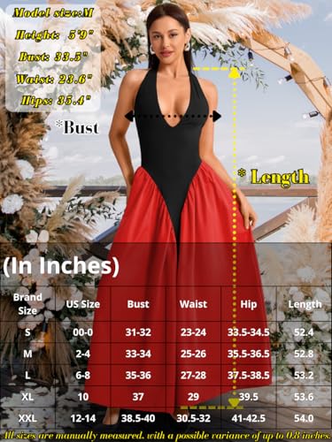 Image of ChiaoLezhee Deep V Neck Dress, Halter Maxi Dresses, Vacation Date Night, Sexy for Women Corset Flowy Wedding Guest Drop Waist