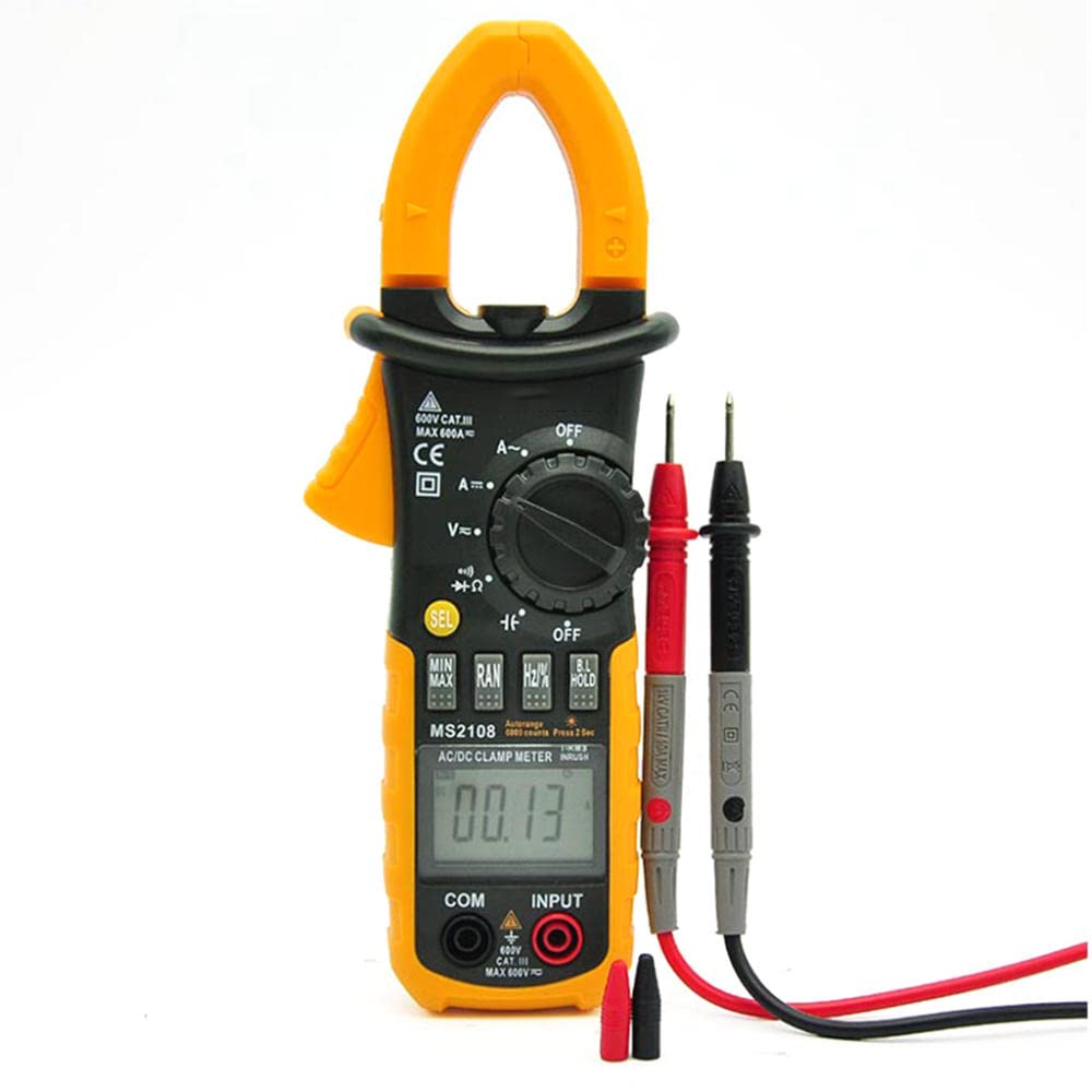 Multimetro Pinza Amperimetrica Digital 6000cuentas Pinza Multimeter Amperímetro Corriente CA,Tensión,NCV,Continuidad,Pantalla LCD con Luz Incluye Clips de Prueba, Prueba de diodos