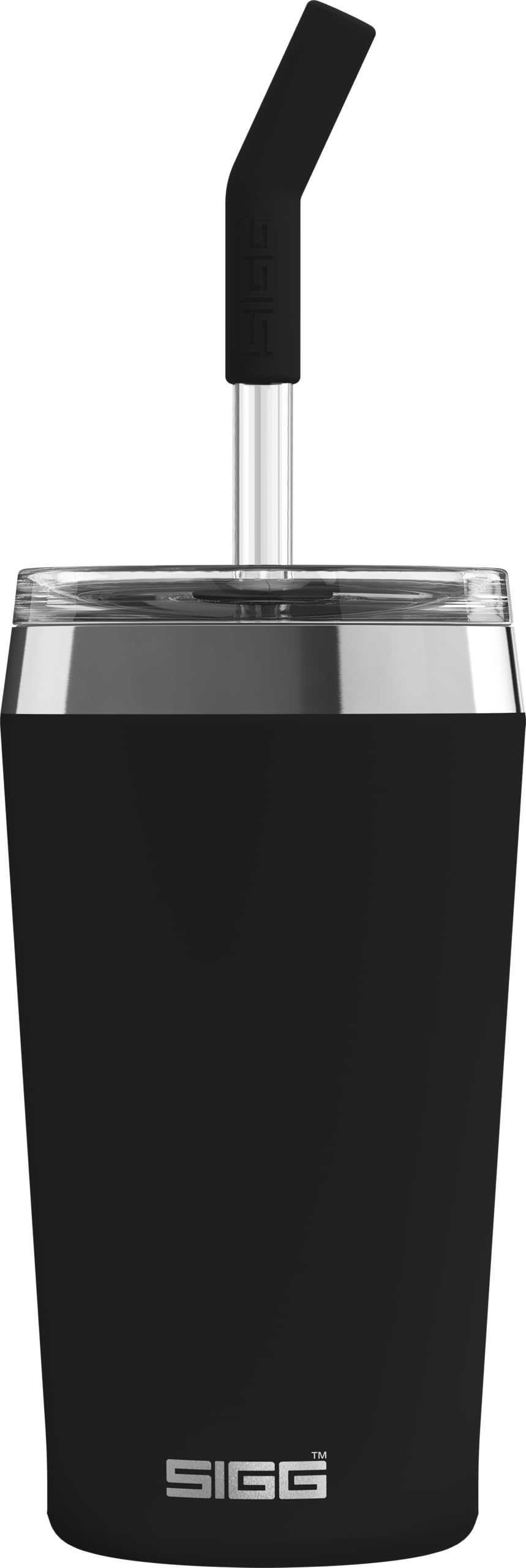 SIGG - Insulated Mug - Travel Mug Helia Peaceful Black - with Reusable Glass Straw & Cleaning Brush - Leak-Proof - BPA-Free - 18/8 Stainless Steel - Black - 0.45 L