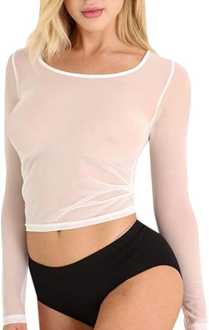 Forwelly Women Sheer Mesh Crop Top Sexy 