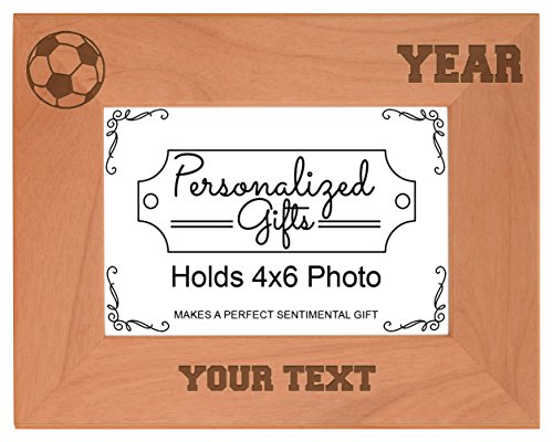 Custom Soccer Coach Gifts Add Text Year Personalized Natural Wood Engraved 4x6 Landscape Picture Frame