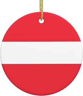 Austrian Flag Printed Ceramic Pendant - Round - Christmas Tree/Curtain Festive Hanging Decoration