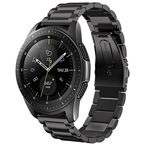 SUNDAREE Compatible with Galaxy Watch 42mm Strap,20mm Black Stainless Steel Metal Replacement Bracelet Smartwatch Band for Samsung Galaxy Watch 42mm/Gear S2 Classic/Garmin Venu/Garmin Vívoactive 3 Cover