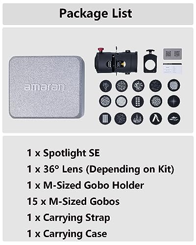 Image of Amaran Spotlight SE Lighting Modifier 150c & 300c, 36 Lens Kit, Focused Beam Spotlight, Professional Light Shaping Accessory for Video, Photography, Studio Lighting