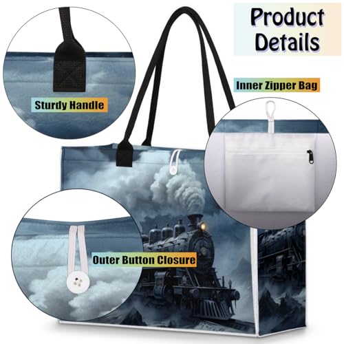 Night Winter Train Tote Bag for Women Large Beach Bag Reusable Tote Bags for Work Travel Beach Shopping4