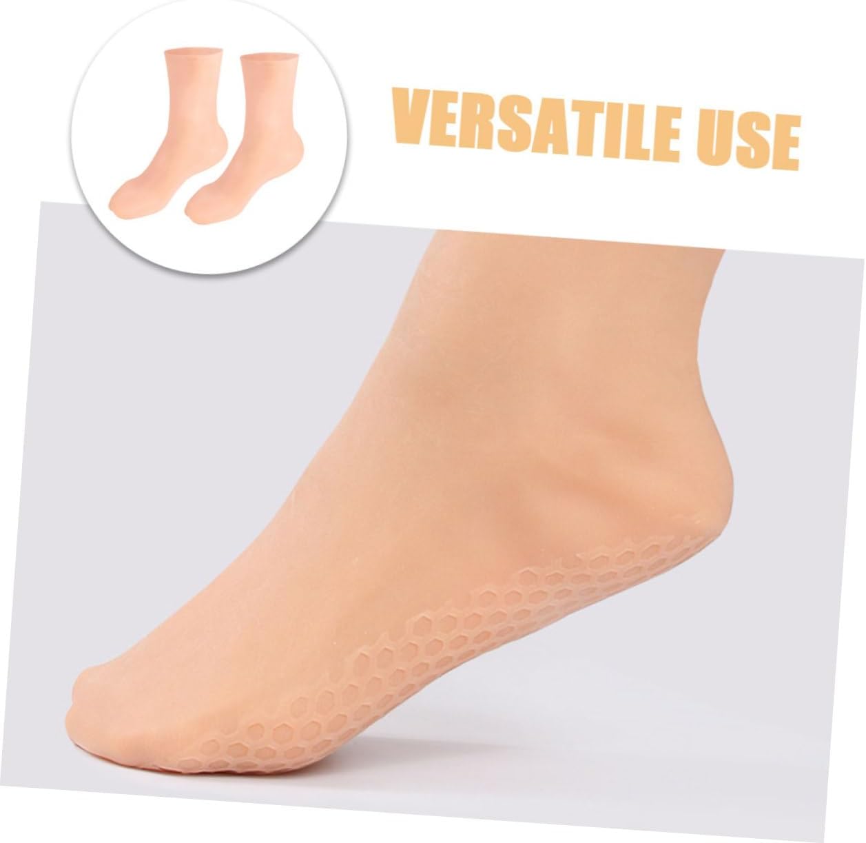 Moisturizing Foot Socks with Honeycomb Cushioning for Dry Feet Size L (40-44) Skin Color Silicone Gel Socks for Overnight Hydration