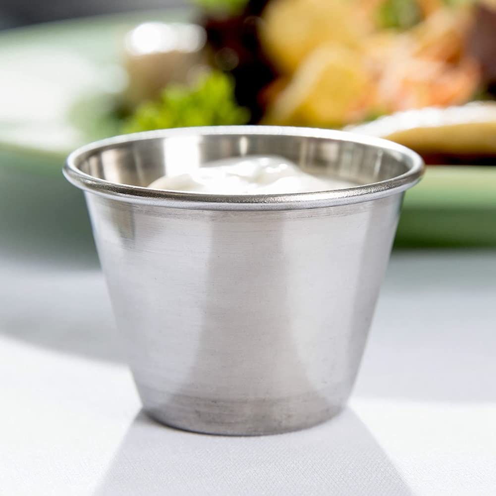 Opakowanie zawiera 48 kubków ze szczotkowanej stali nierdzewnej, do przypraw, przypraw, garnków, płynnych dipów, 70 ml