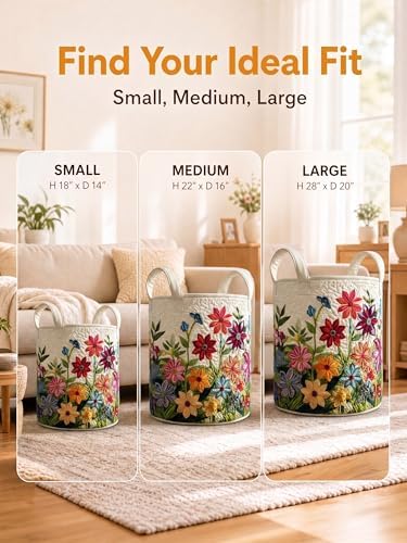 Quilted Laundry Basket with Handles, Boho Floral Quilted Storage Hamper, Large Soft Fabric Laundry Basket for Nursery, Bedroom, Laundry Room,Clothes & Toys (Pattern 02, Large (28"H x 20"W x 20"L)) — view 4