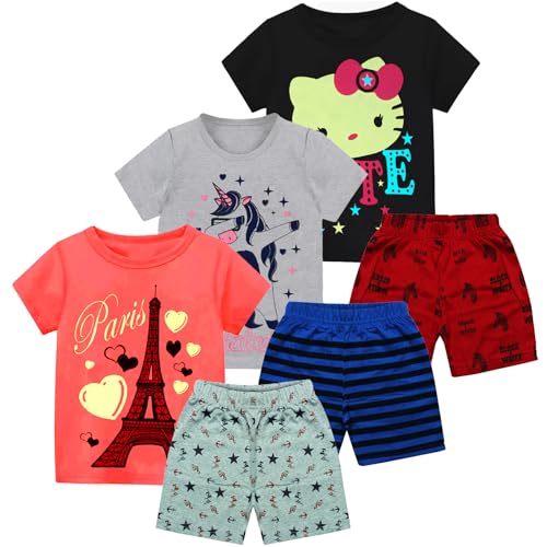 Image of MIST N FOGG Girls Half Sleeve Printed Tshirt and Printed Shorts (Set Pack of 3)