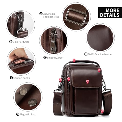 Augus Leather Small Messenger Bag For Men Crossbody Handbag Shoulder Sling Travel Bags for Men Purse Daypack Magnetic Buckle - Image 6