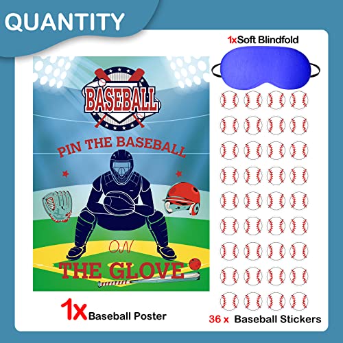 38 Pcs Baseball Party Game Poster And Stickers Blindfold Mask Set, Pin The Tail Game Pin The Baseball On The Glove Games For Baseball Birthday Party Favors Decorations Supplies Accessory #TOP2