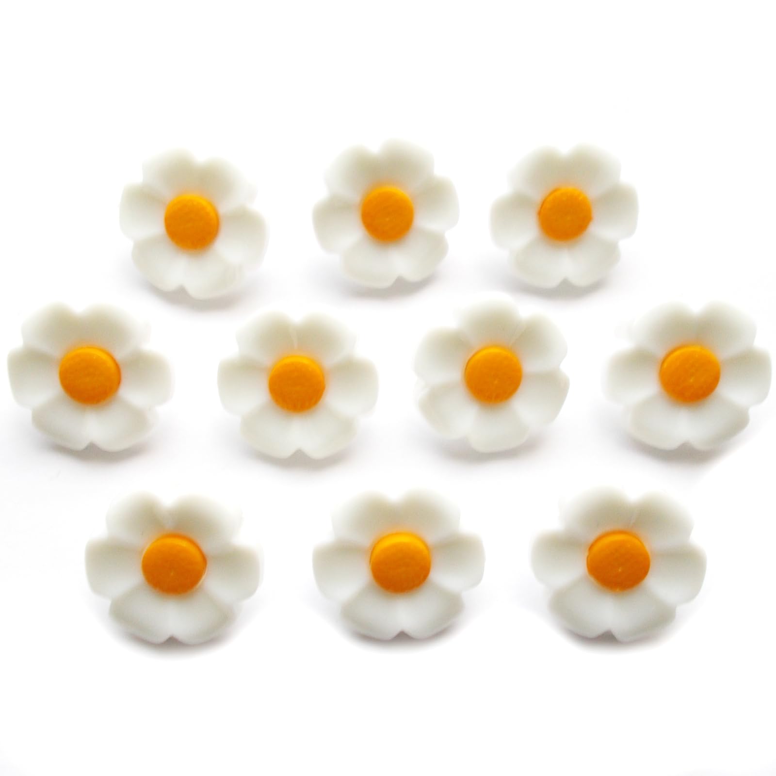 Flower 2 Colour Feature Buttons - Pack of 10 (Daisy White Yellow, 38mm)