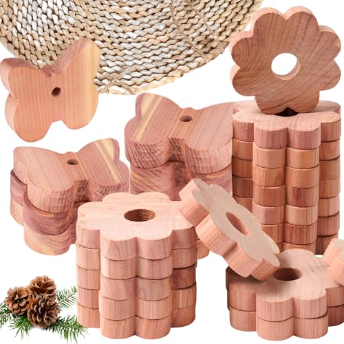 SQAQS 40PCS Madera de Cedro,Mariposas y piezas de Flores, Protección Antipolillas Natural y Decorativa Armario de Ropa, Polillas Protección Antipolillas para Armarios, Perchas, Cajones, Ropa